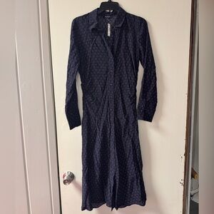 Madewell Navy Blue Long Sleeve Polka Dot Shirt Dress